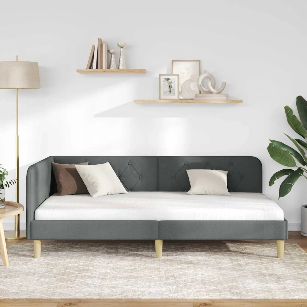 Cornice del letto ad angolo Grigio scuro 90 x 190 cm Tessuto