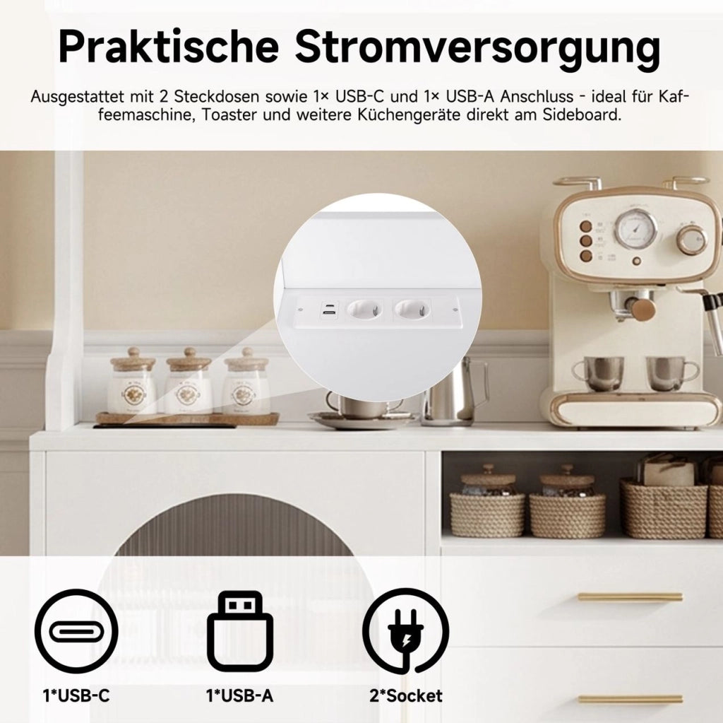 Credenza alta bianca con prese e porte USB