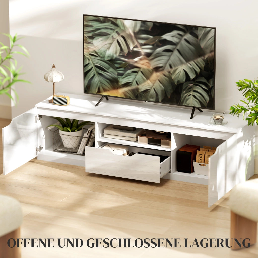 Mobile TV 160x38x43 cm con gestione cavi in legno bianco