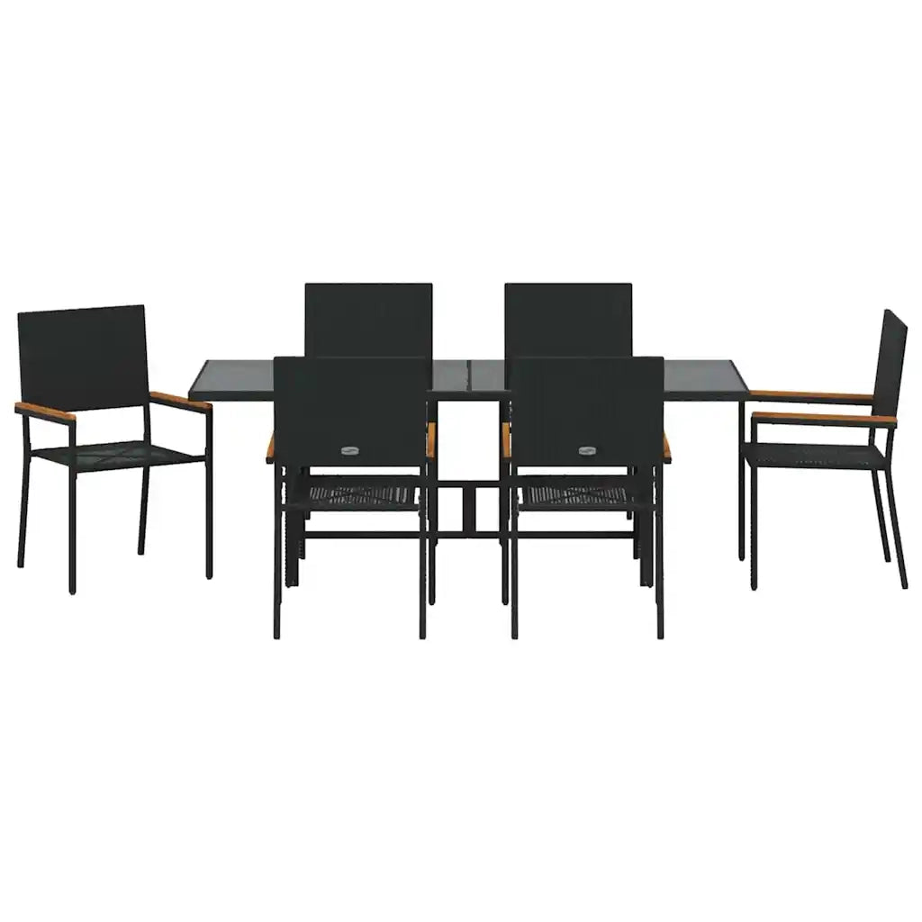 Set da Pranzo per Giardino 7 pcs Nero polyrattan