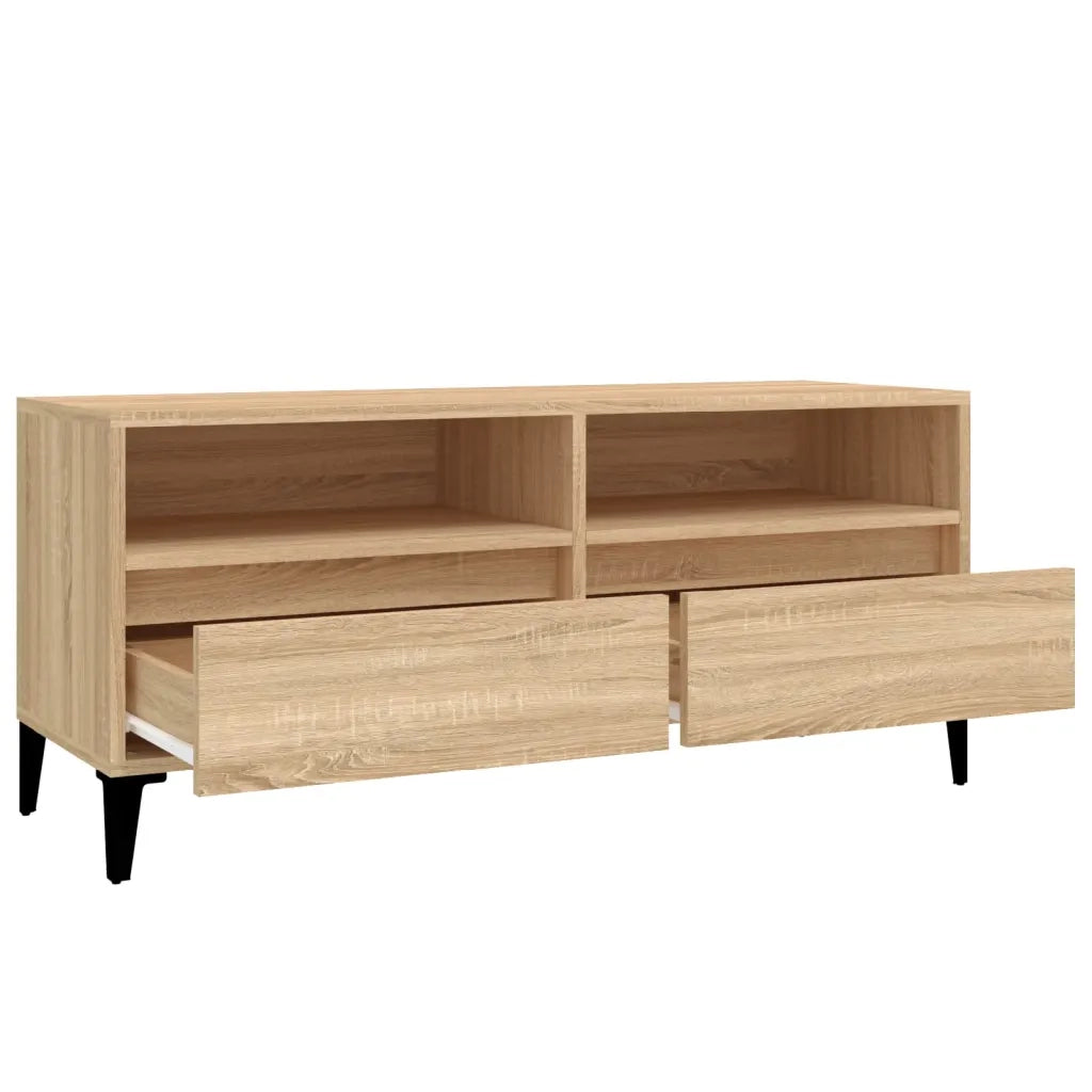 Mobile porta TV classico con ampio spazio contenitivo 100 x 34,5 x 44,5 cm realizzato in legno composito di rovere Sonoma 02_0049185