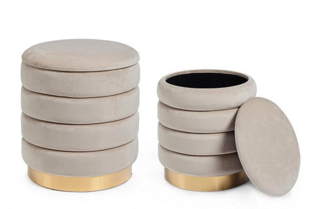 Set 2 Pouf Contenitore Darina Beige in Legno