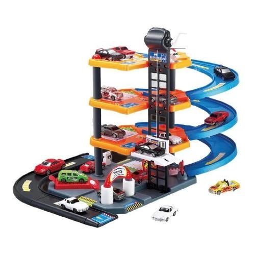 Fast Wheels Garage Multipiano con 5 veicoli inclusi,Giocheria,Eta 3+