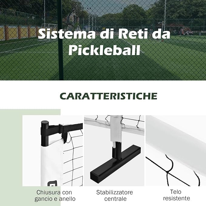 Rete Pickleball Portatile da 670 CM, con Tubolari Metallici, Rete Resistente in Poliestere e Borsa in Tessuto Oxford, Set per Giochi di Palla da Interno ed Esterno