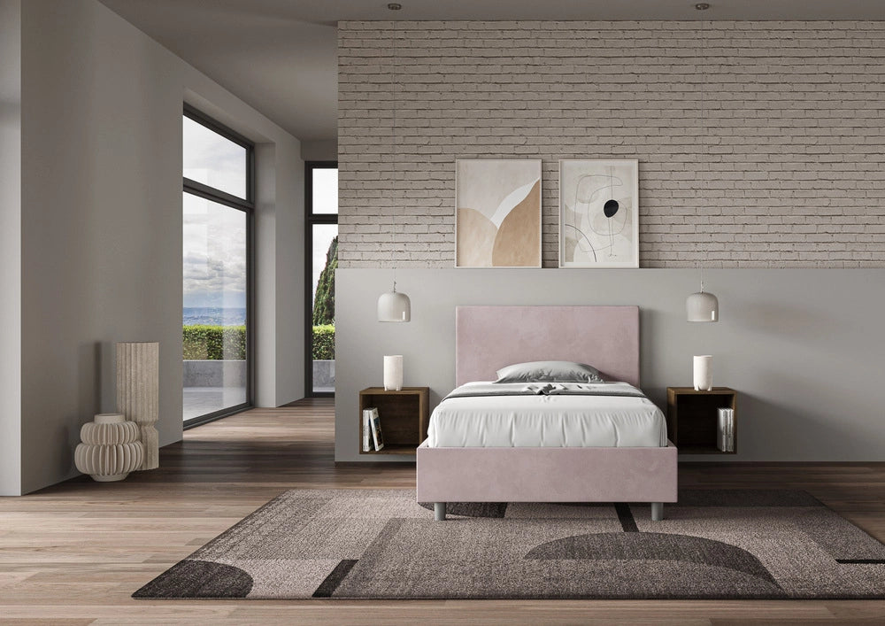 Letto Singolo 100x190 cm con Rete e Contenitore Adele Glicine
