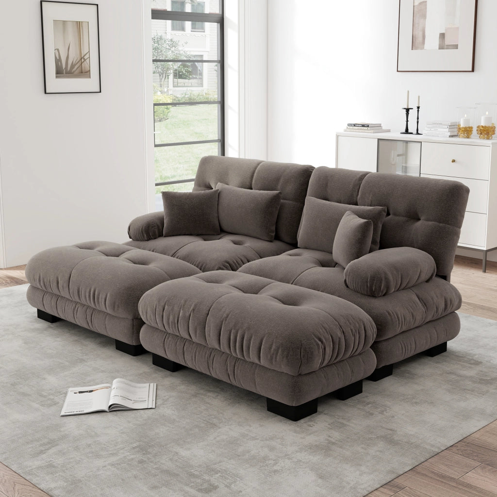 Divano Angolare Chenille con Ottomans e Cuscini ¨C MINIMAL ¨C Marrone