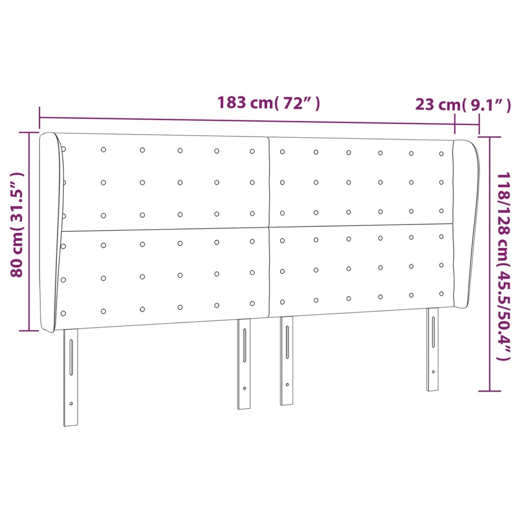 Testiera ad Orecchio-Testata con Orecchie Rosa 183x23x118/128 cm in Velluto 156279