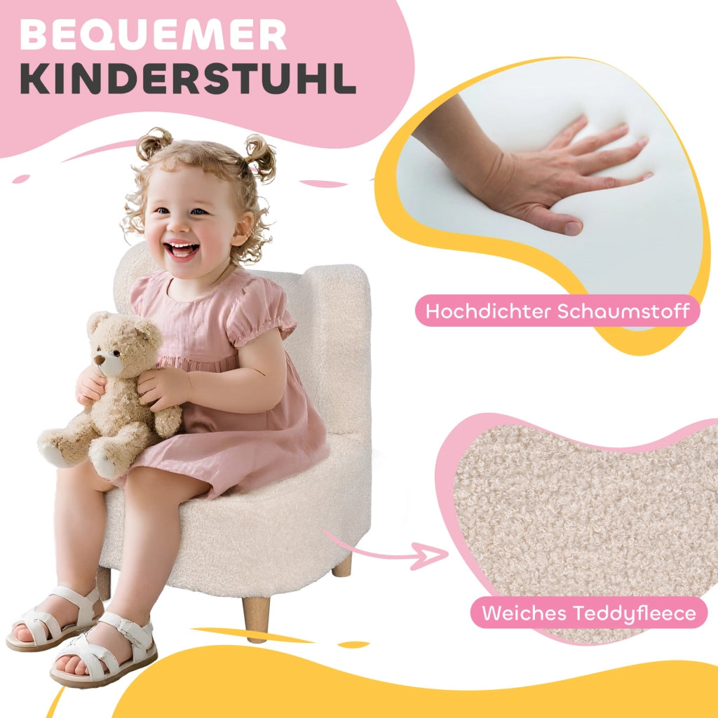 Poltrona bambini con orecchie da orso ¨C Xylo ¨C tessuto peluche beige