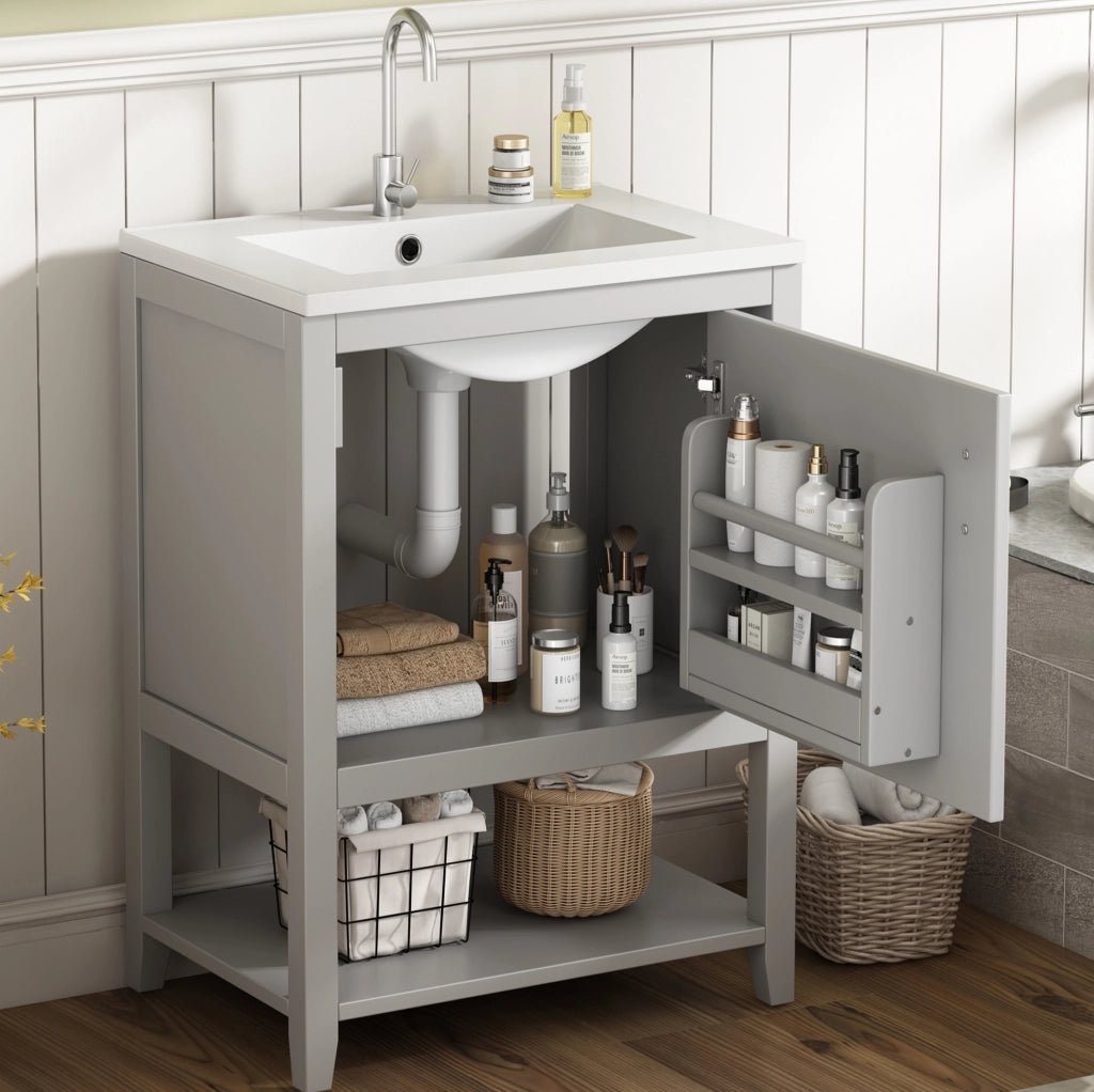 Mobile bagno da terra in MDF grigio con ripiani interni