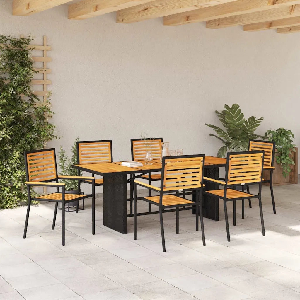 Set da Pranzo per Giardino 7 pcs Nero e Marrone polyrattan