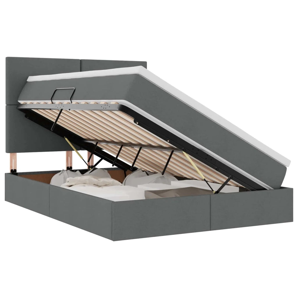 Letto con contenitore e LED con led Grigio scuro 140 x 200 cm