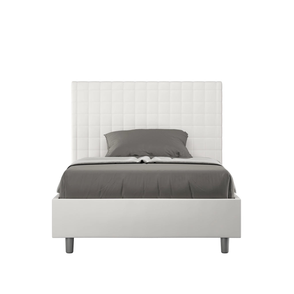 BS COM Letto una piazza e mezza senza rete imbottito 110x210 similpelle bianco