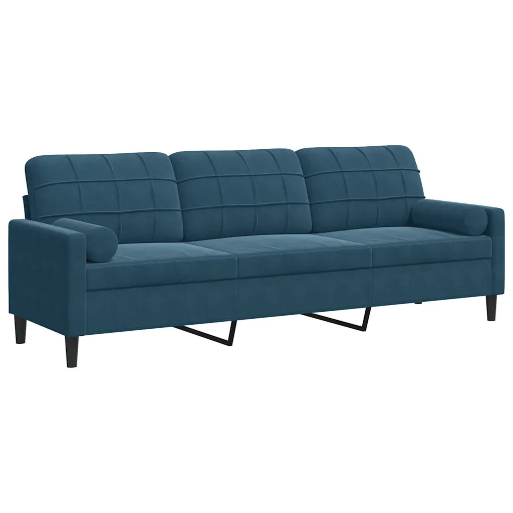 Divano a 3 Posti con Cuscini Blu 210 cm in Velluto 3278248