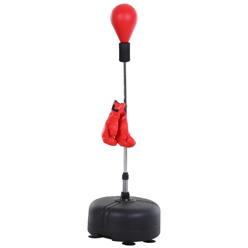 Punching Ball con Supporto, Sacco da Boxe Regolabile 136-154 cm, con Guanti, per Fitness e Antistress, Rosso
