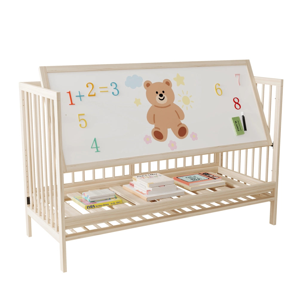 Letto per bambini 140 × 60 cm 1 posto trasformabile con altezza regolabile, senza materasso, in legno massello naturale