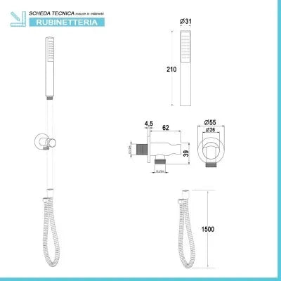 Set doccia braccio 40 cm + soffione 25 cm + miscelatore + kit doccia Eco