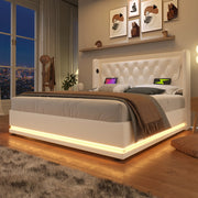 Letto contenitore matrimoniale 160x200 cm; testiera con USB Type-C e LED; PU bianco (Senza materasso)