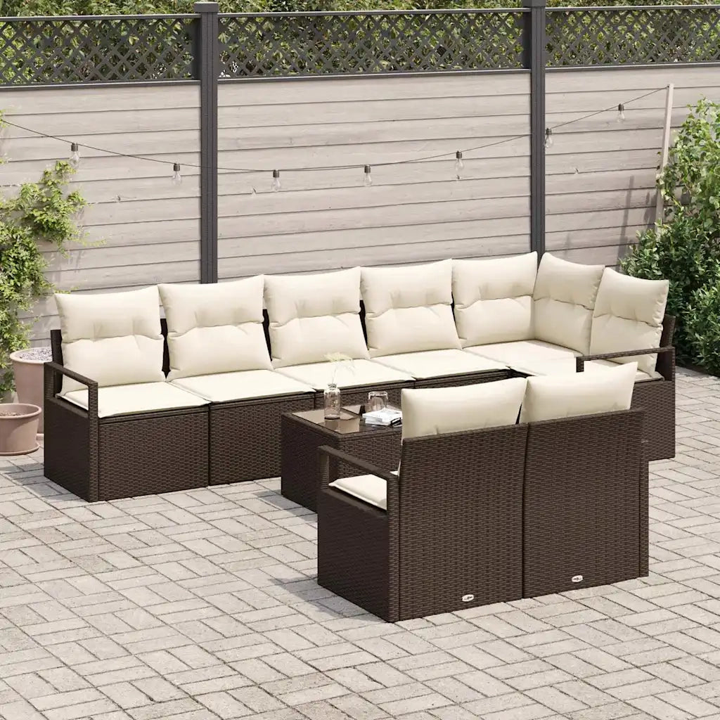 Set Divano da Giardino 9 pcs Marrone e Crema polyrattan