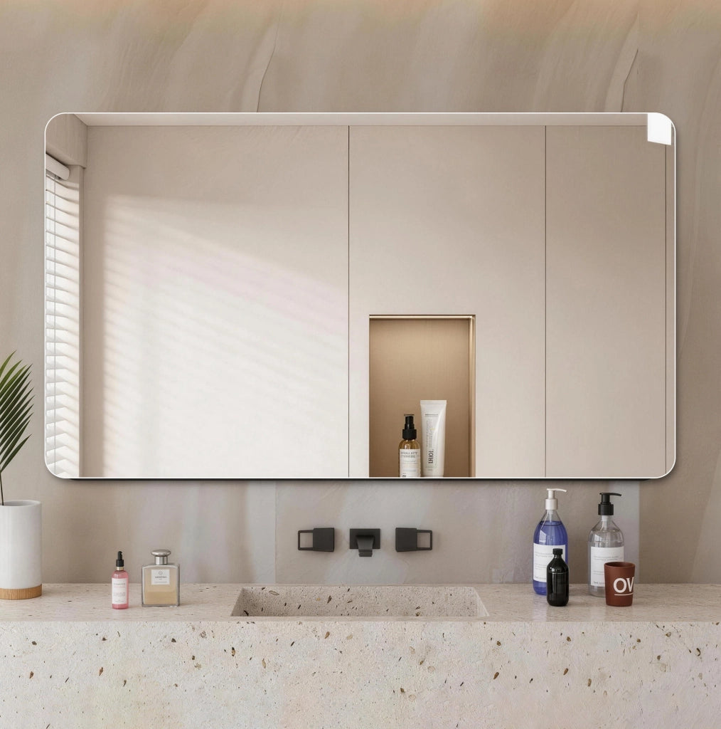 Specchio da bagno 60x100 cm senza cornice; angoli R50; sospensione orizzontale e verticale