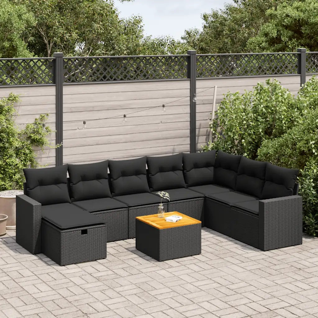 Set Divani da Giardino 9 pz con Cuscini Nero in Polyrattan 3325800