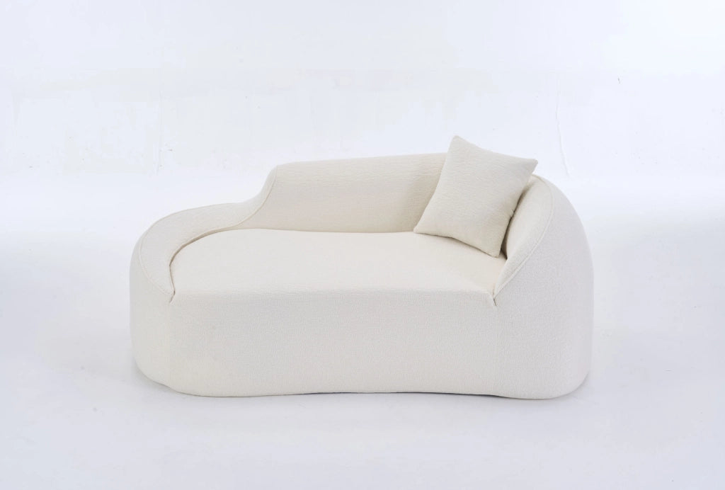 Chaise longue da interno in chenille color off white; design curvo moderno; 1 posto con cuscino