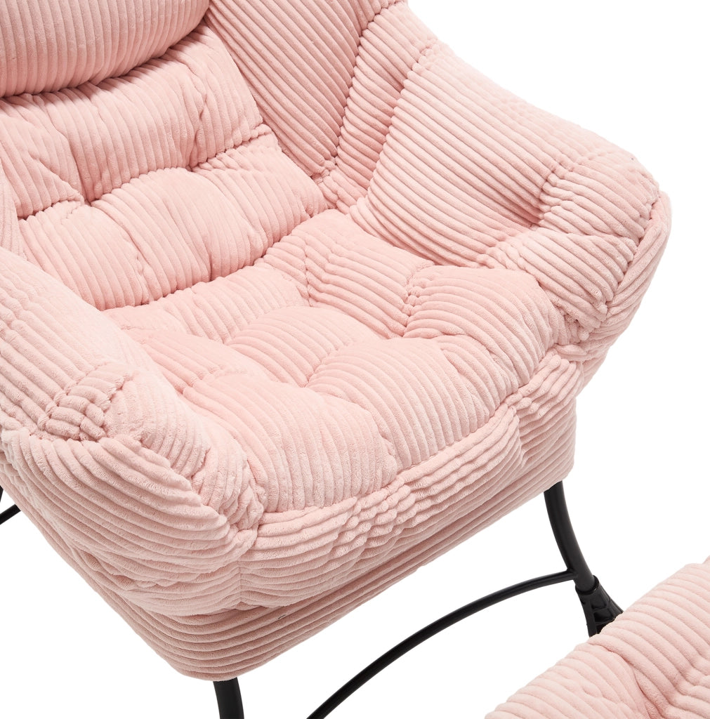 Poltrona relax rosa con poggiapiedi e tasca laterale