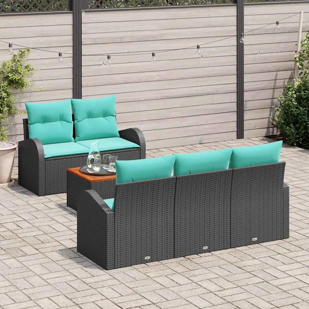 Set Divano da Giardino 6 pcs Nero e Turchese polyrattan 3356191