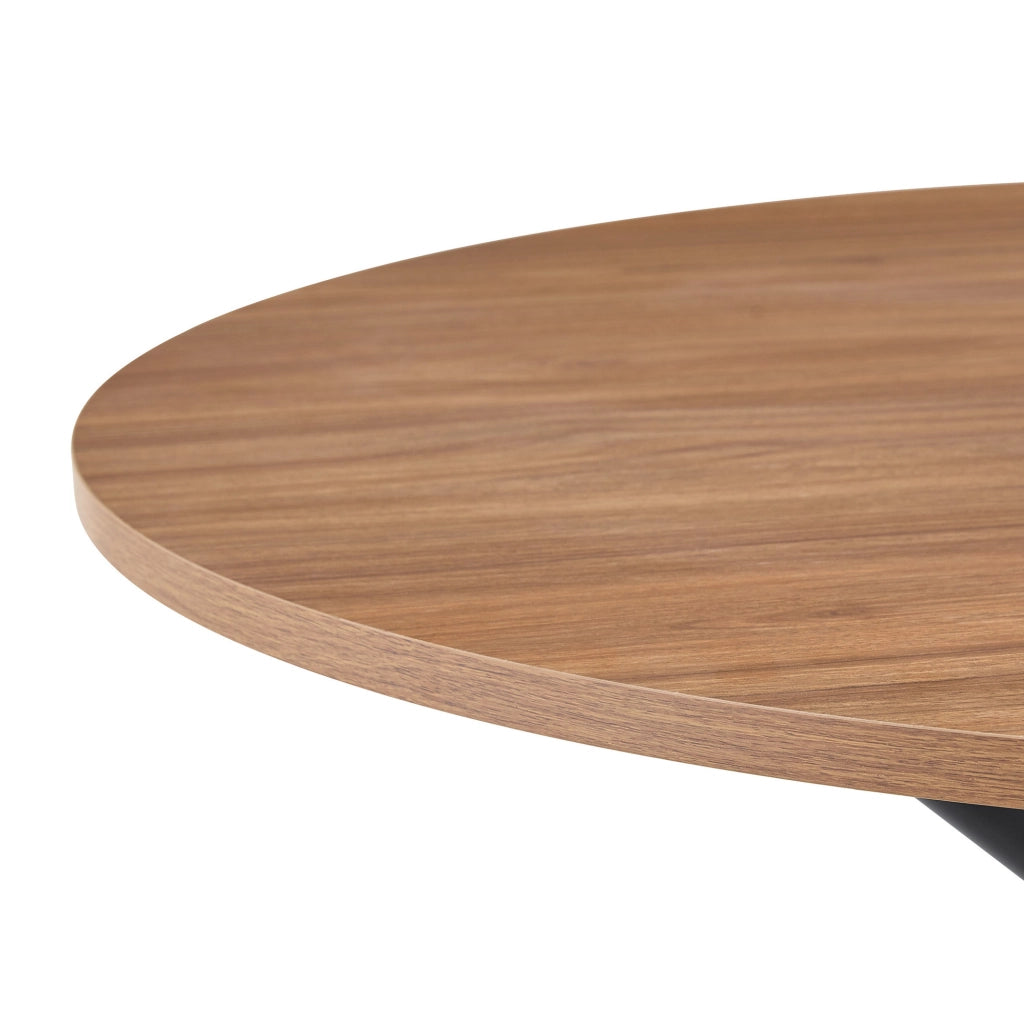 Tavolino rotondo industriale in MDF e metallo nero noce
