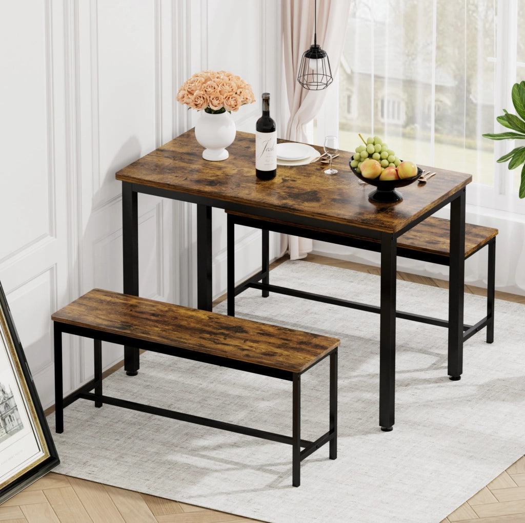 TAVOLO Set da pranzo 110 x 60 x 75 cm Rustico Marrone e Nero per 4 persone