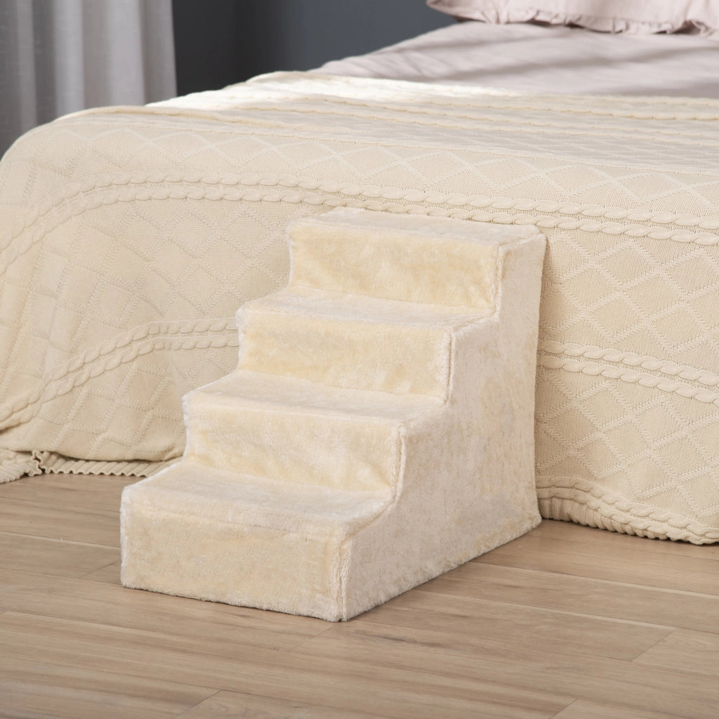 Scaletta per Cani Portatile a 4 Gradini, in Tessuto Vellutato Sfoderabile e Truciolato, 60x35x44 cm, Beige