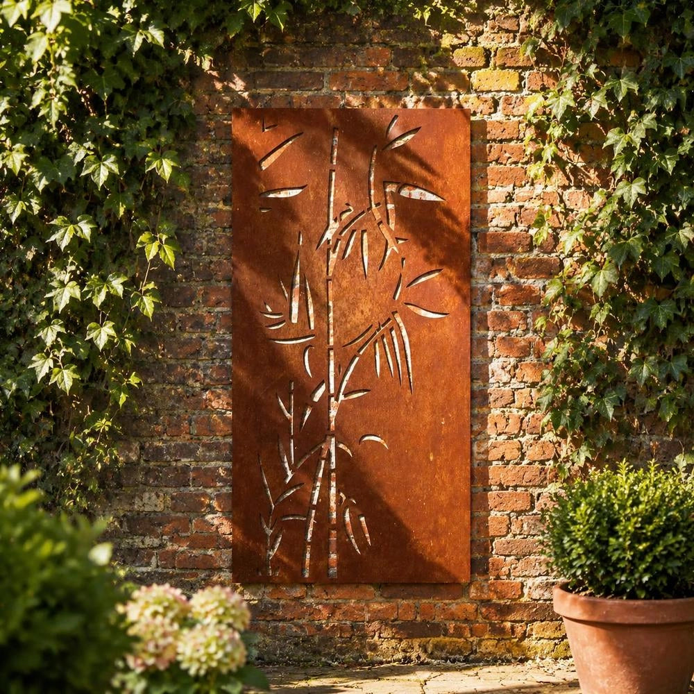 Garden Wall Decoration 105x55 Cm Corten Steel Bamboo Design