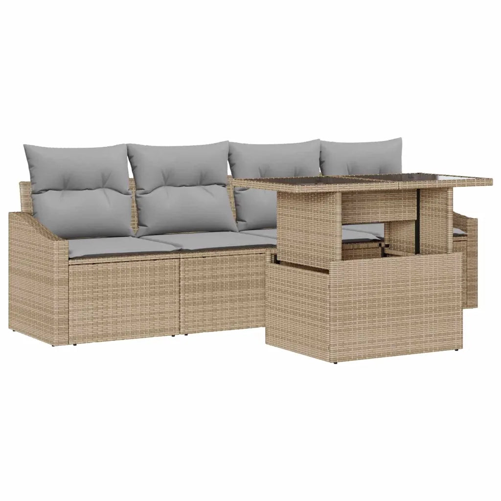 Set Divano da Giardino 5 pcs Beige Poly Rattan