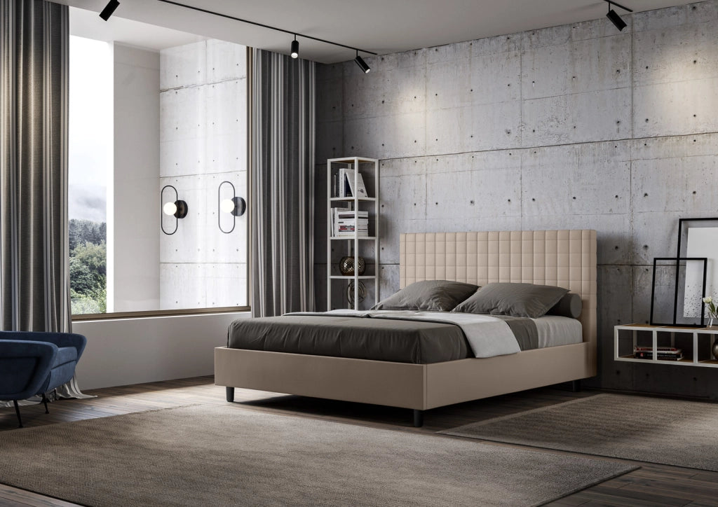BS COM Letto matrimoniale king size contenitore imbottito 170x190 similpelle tortora