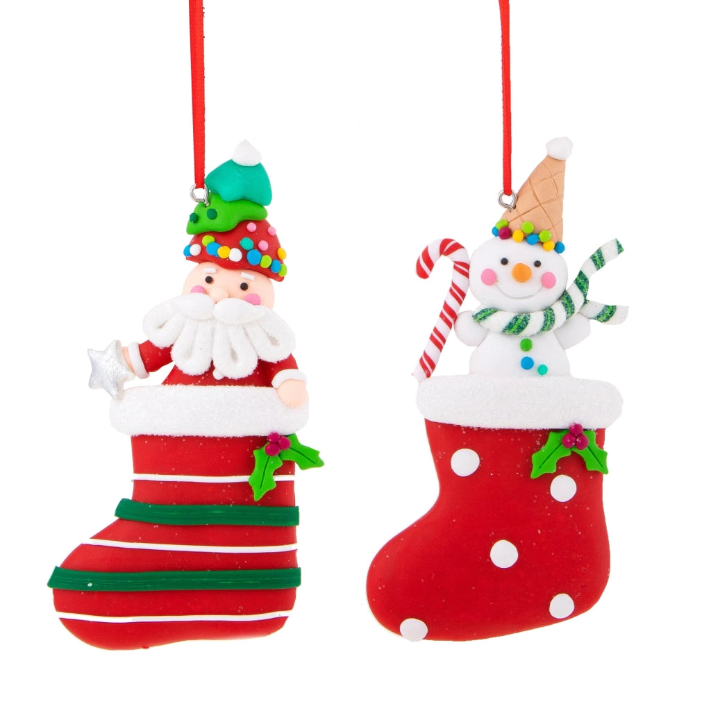 12 Set di 2 Calzette Natalizie H12,5 cm Babbo Natale e Puppazzo di Neve Rosso/Verde