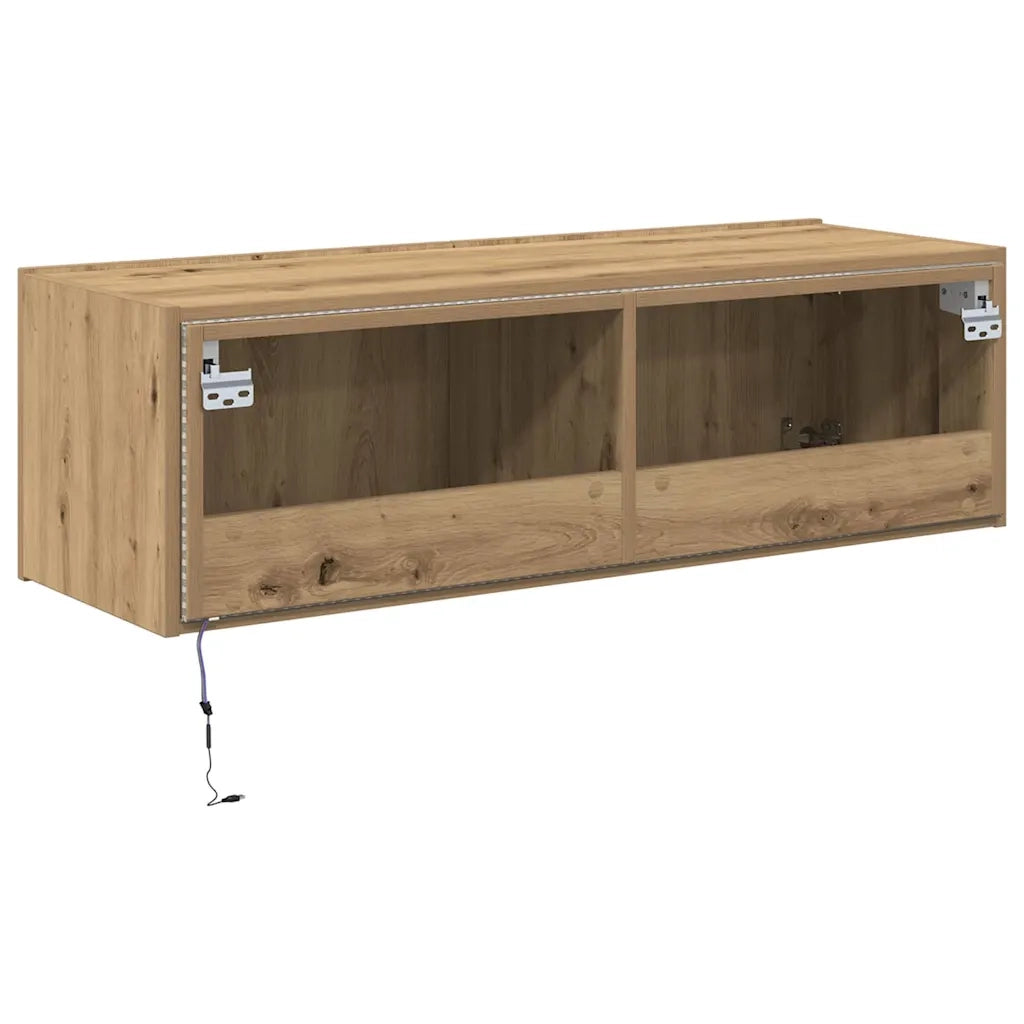 Mobile TV da Parete | Armadietto TV | Mobile Porta TV con LED Rovere artigianale 100 x 35 x 31 cm