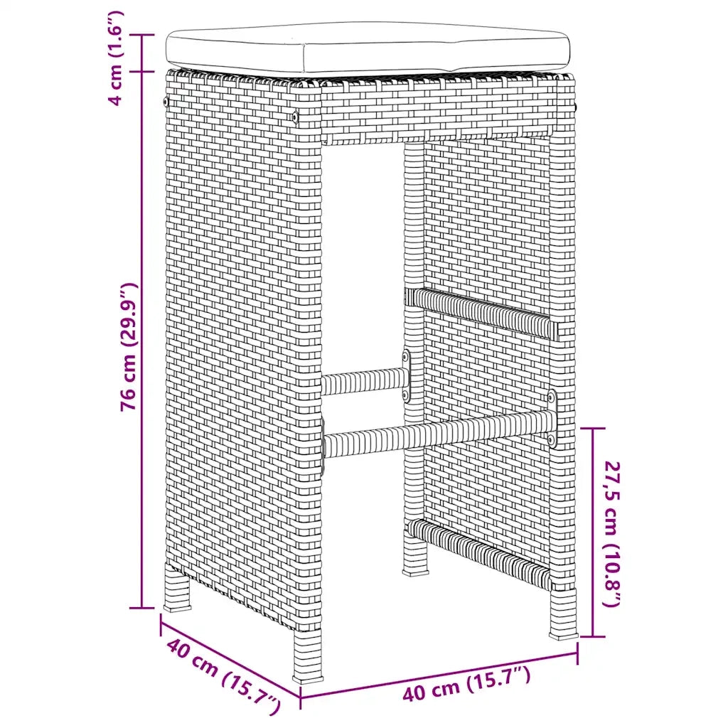 Sgabelli da Bar con Cuscini 4 pz Grigi in Polyrattan CFW3862309