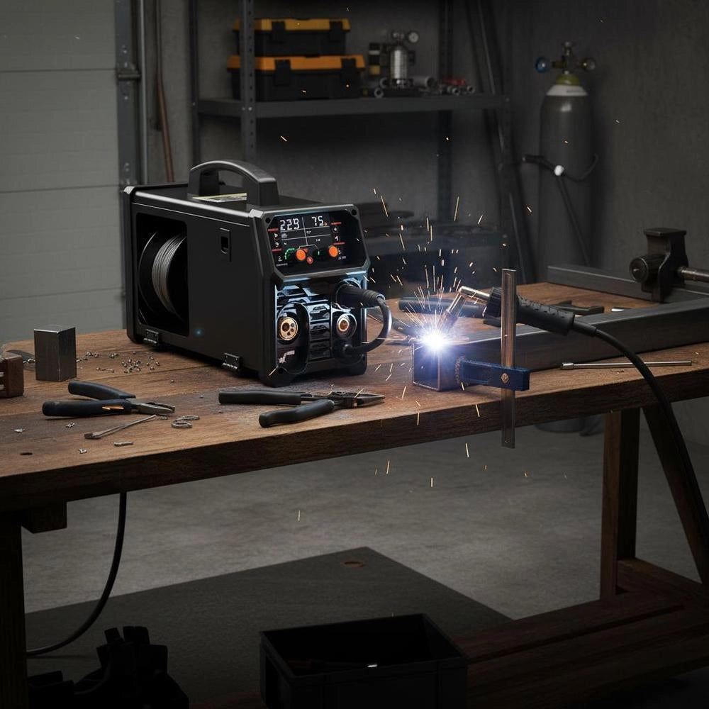 MIG Welding Machine, 200 A Synergistic MIG Welding Machine, 4-in-1 Gas MIG/flux Core MIG/stick/lift TIG Multi-process Welder With IGBT Inverter Technology And LCD Screen Display
