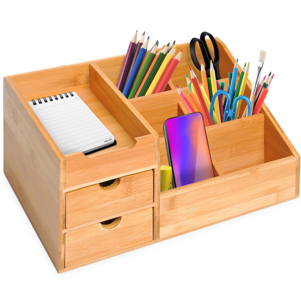 Organizer da scrivania ULEVR in bamb¨´ naturale 33x20,5x15,5 cm con 2 cassetti e 7 scomparti