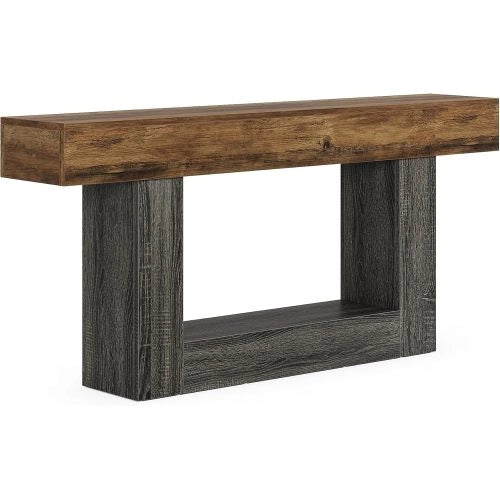 Consolle con ripiano inferiore e piedini regolabili, rustica per ingresso, in MDF, grigio e marrone, 160 cm