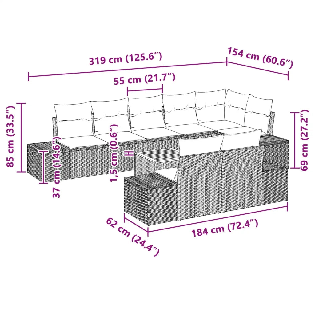 Set Divano da Giardino 9 pz Nero polyrattan 3347977