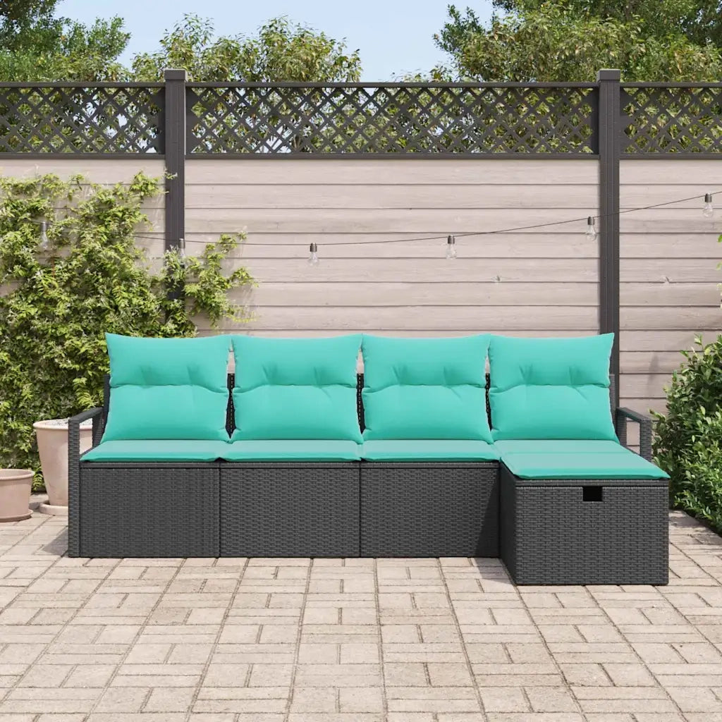 Set di divani con cuscino 5 pcs Nero e Turchese polyrattan 3359165