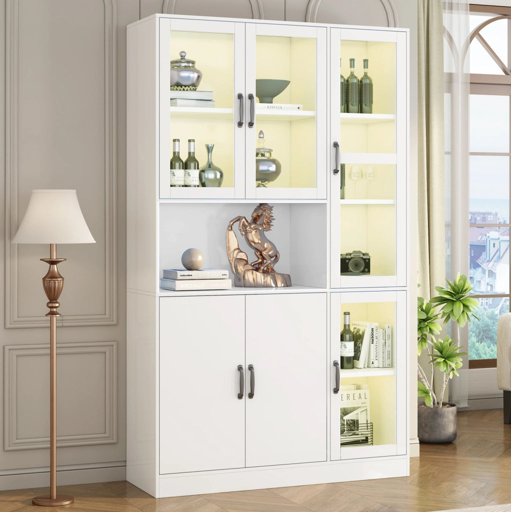 Vetrina contenitore bianca con LED, vetro e 9 vani, 120 x 40 x 200 cm