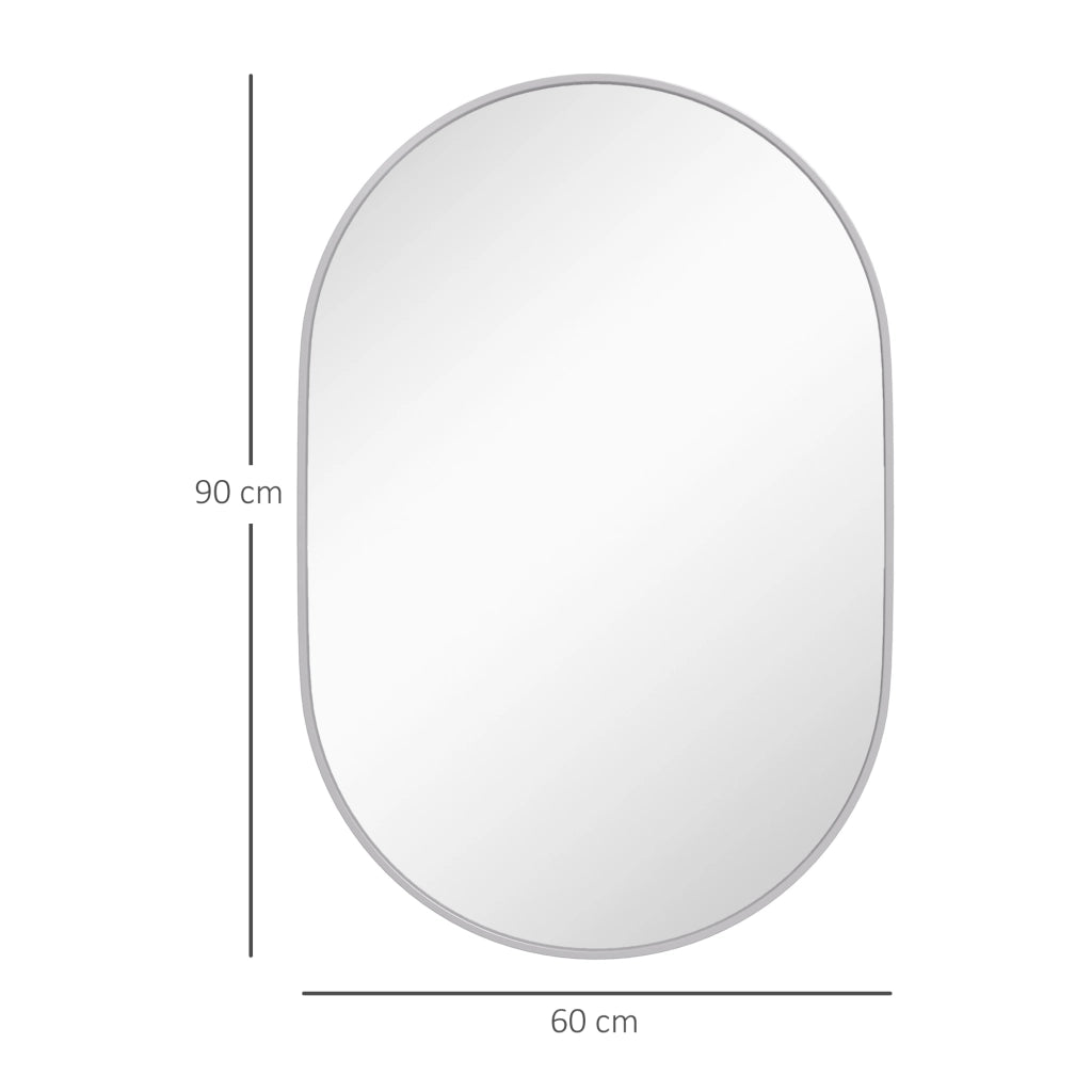 Specchio da Bagno Ovale con Cornice in Alluminio ¨C Minimal ¨C Argento 60x90 cm