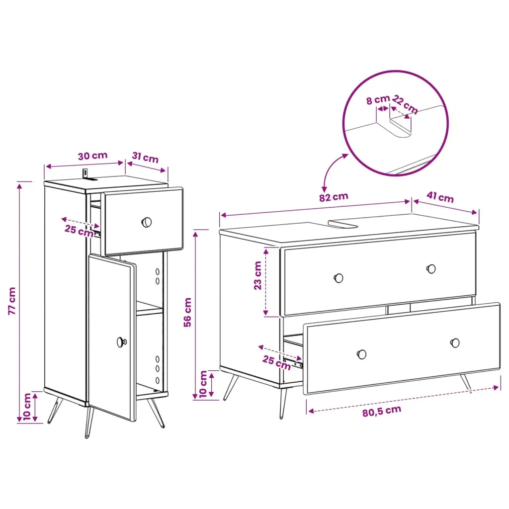 Set di Armadi da Bagno da 2 Pezzi BREDA Rovere Fumo 3417725