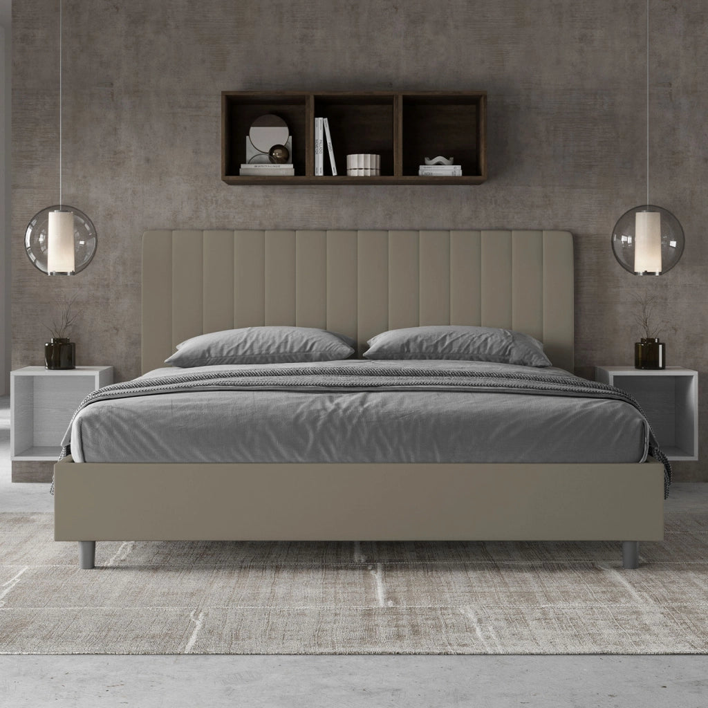 BS COM Letto matrimoniale king size senza rete imbottito 190x200 similpelle cappuccino
