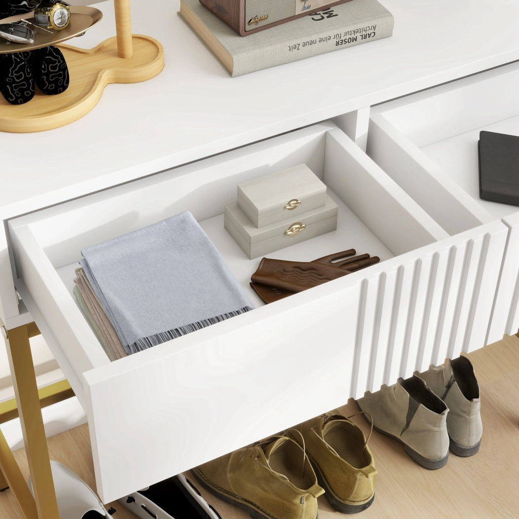 Consolle Ingresso con 2 Cassetti e Gambe Dorate ¨C Minimal ¨C Bianco 80x31.5x75cm