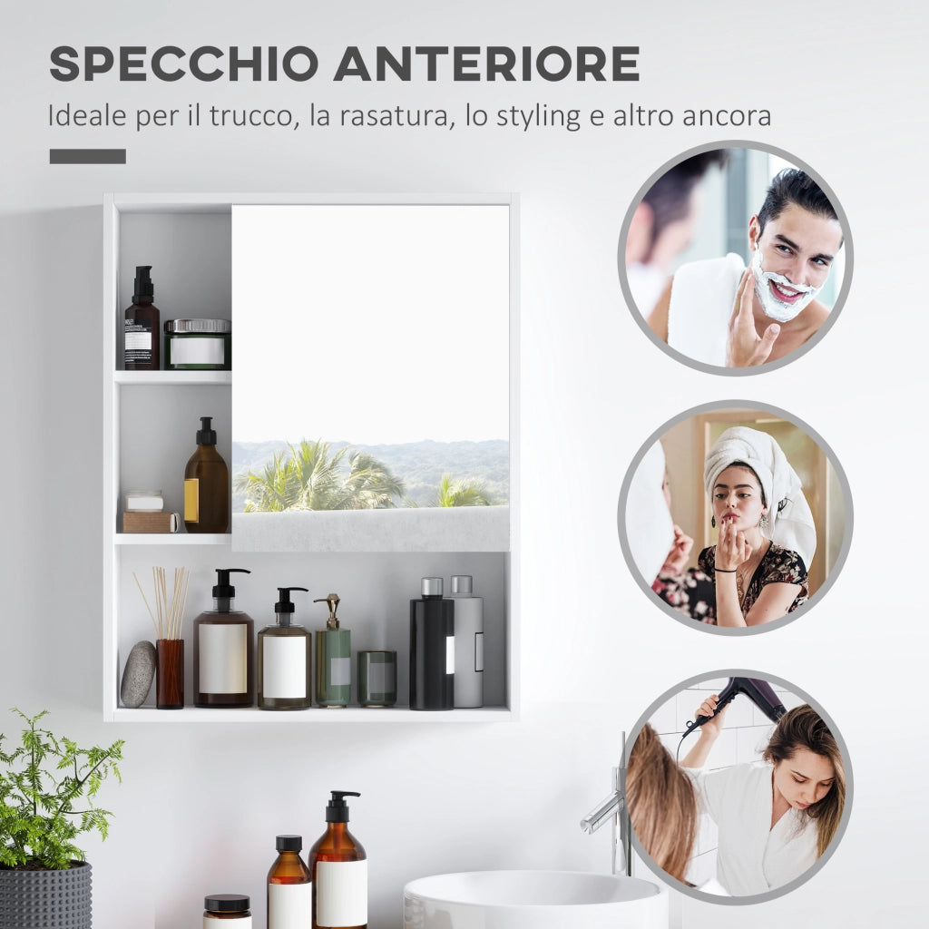 Armadietto Bagno con Specchio e Ripiani Regolabili ¨C Minimal ¨C Bianco 60x15x76cm