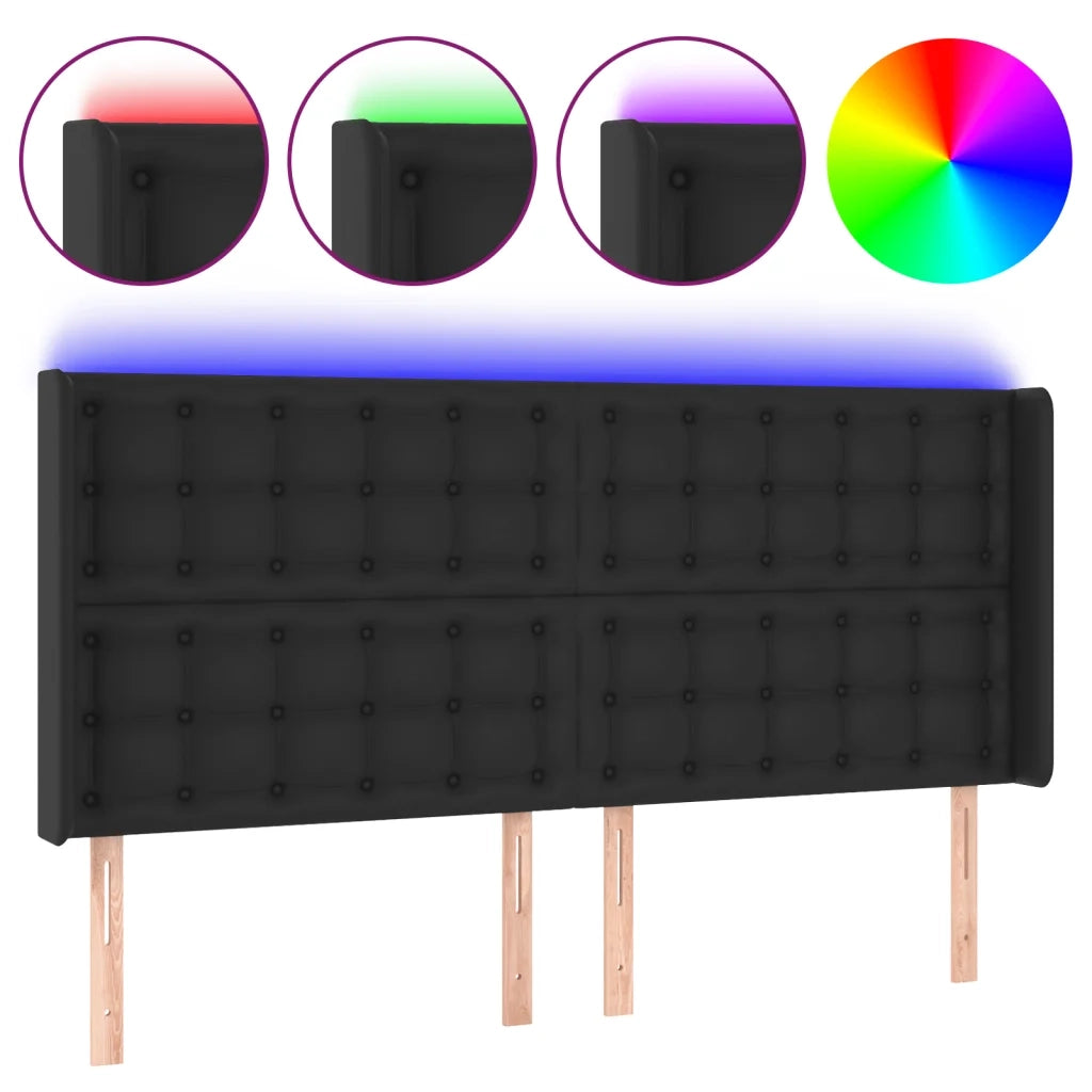 Testiera | Testata a LED Nera 203x16x118/128 cm in Similpelle