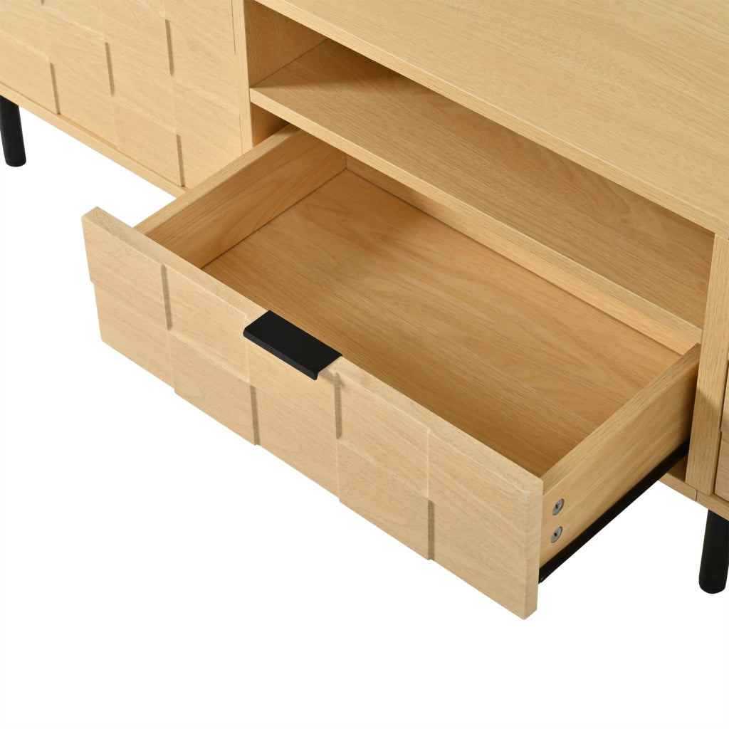 Mobile TV con 2 ante; 2 cassetti e 2 vani aperti per soggiorno in MDF e truciolare naturale 200×35×44.5 cm