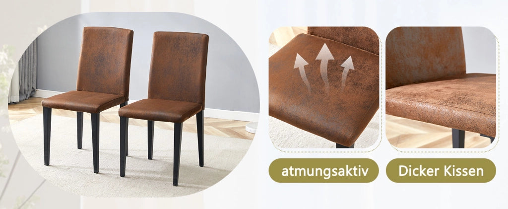 SEDIA DA PRANZO Set da 4 pezzi 90 cm Tessuto Marrone e Metallo Nero